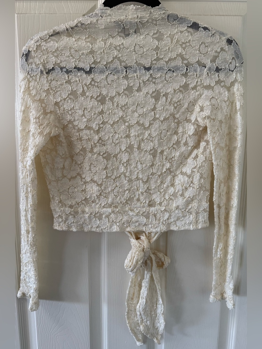 Y2K Vintage Moda International Ivory Lace Tie Front Cardigan — Small — USA - Picture 5 of 14